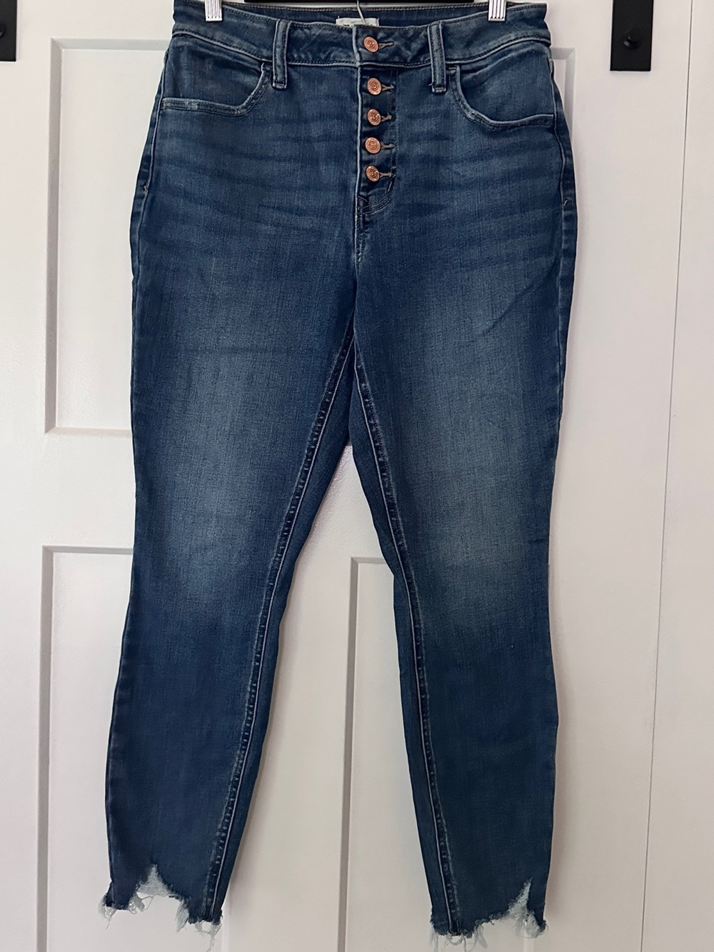 Maurices Dark Blue High-Rise Button-Fly Cropped Skinny Jeans
